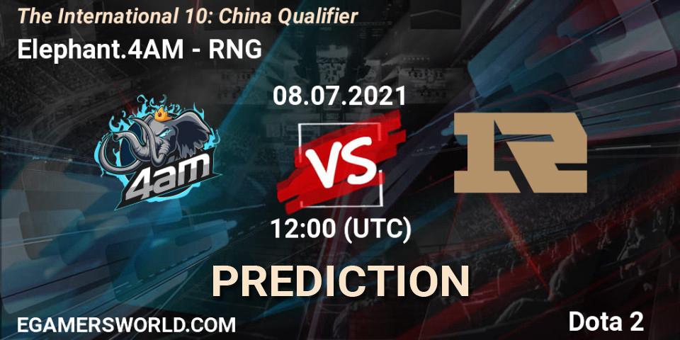 Elephant.4AM vs RNG: Match Prediction. 08.07.2021 at 11:16, Dota 2, The International 10: China Qualifier