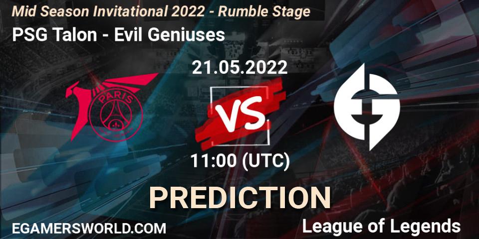 PSG Talon vs Evil Geniuses: Match Prediction. 21.05.2022 at 11:00, LoL, Mid Season Invitational 2022 - Rumble Stage
