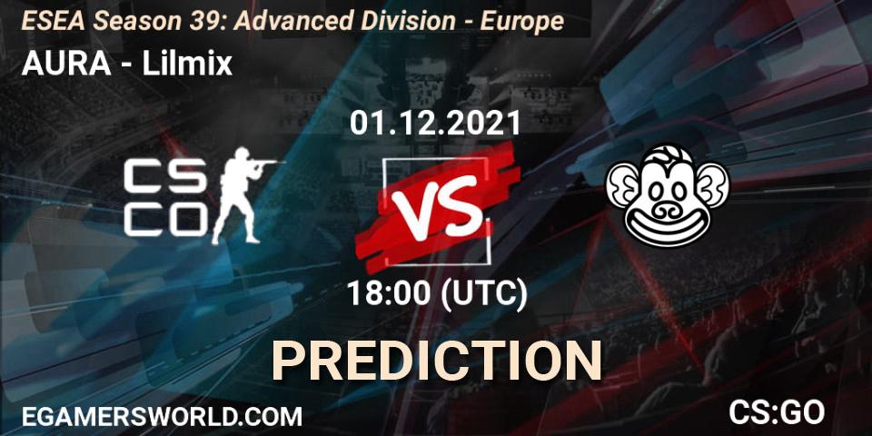 AURA vs Lilmix: Match Prediction. 01.12.2021 at 18:00, Counter-Strike (CS2), ESEA Season 39: Advanced Division - Europe