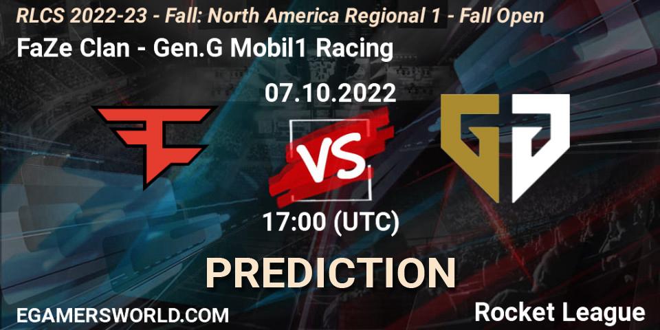 FaZe Clan vs Gen.G Mobil1 Racing: Match Prediction. 07.10.2022 at 17:00, Rocket League, RLCS 2022-23 - Fall: North America Regional 1 - Fall Open