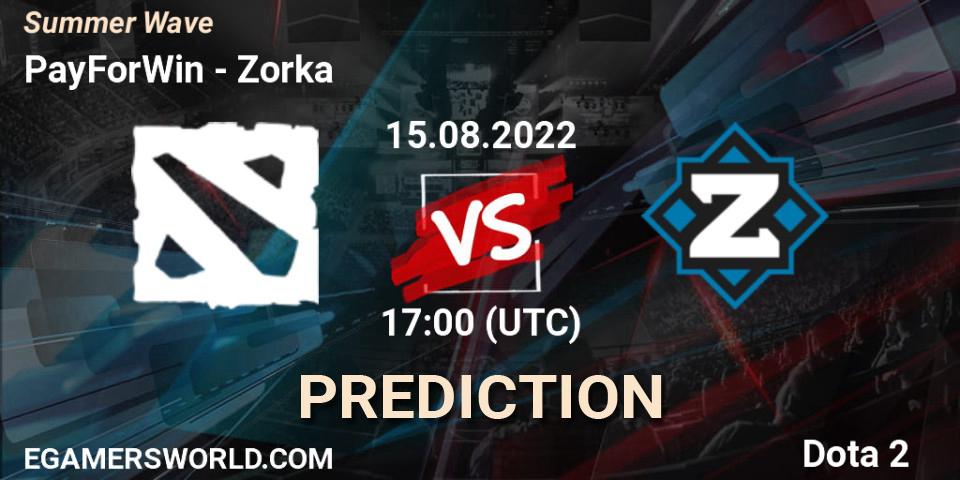 PayForWin vs Zorka: Match Prediction. 15.08.2022 at 17:05, Dota 2, Summer Wave