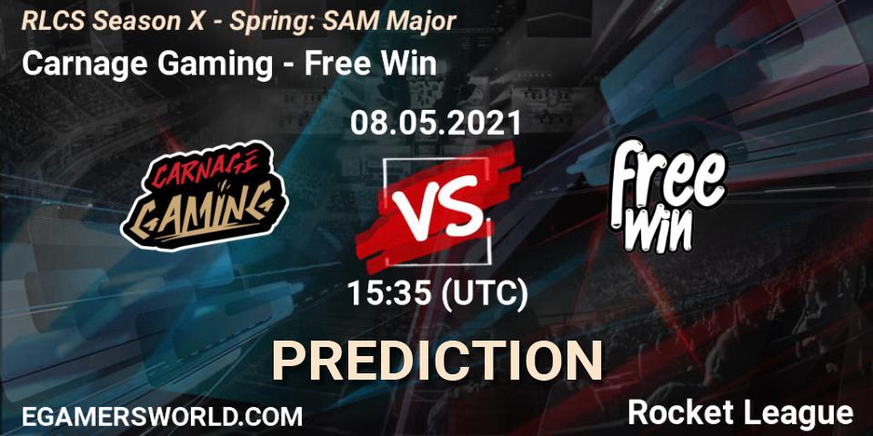 Carnage Gaming vs Free Win: Match Prediction. 08.05.2021 at 15:35, Rocket League, RLCS Season X - Spring: SAM Major