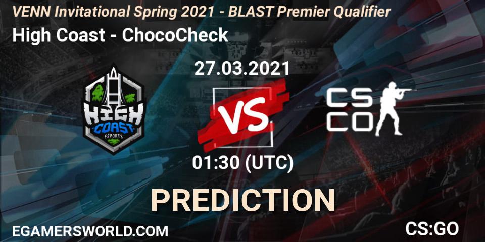 High Coast vs ChocoCheck: Match Prediction. 27.03.2021 at 01:30, Counter-Strike (CS2), VENN Invitational Spring 2021 - BLAST Premier Qualifier