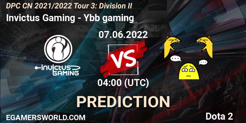 Invictus Gaming vs Ybb gaming: Match Prediction. 07.06.2022 at 04:03, Dota 2, DPC CN 2021/2022 Tour 3: Division II