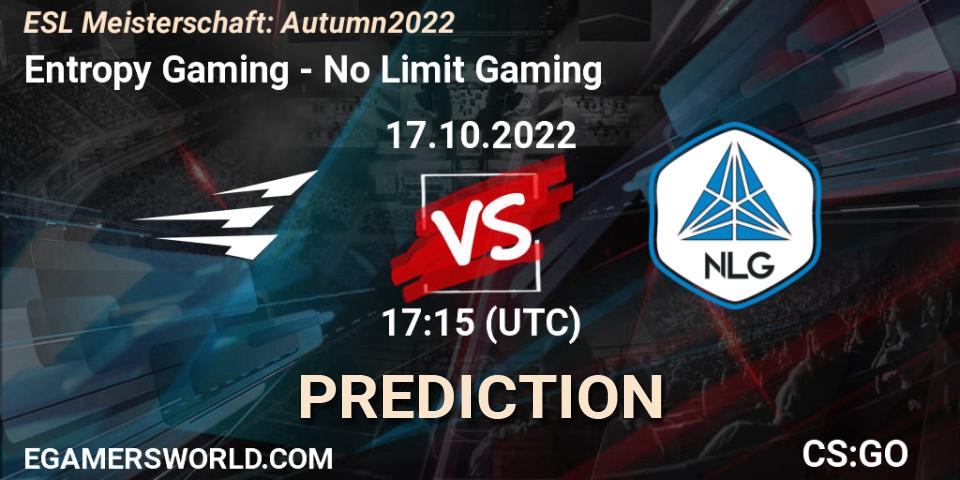 Entropy Gaming vs No Limit Gaming: Match Prediction. 17.10.2022 at 17:15, Counter-Strike (CS2), ESL Meisterschaft: Autumn 2022