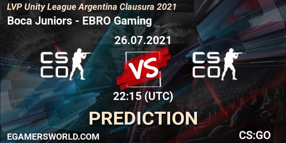 Boca Juniors vs EBRO Gaming: Match Prediction. 26.07.2021 at 22:15, Counter-Strike (CS2), LVP Unity League Argentina Clausura 2021