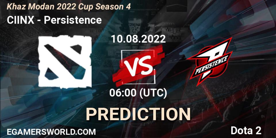 CIINX vs Persistence: Match Prediction. 10.08.2022 at 06:25, Dota 2, Khaz Modan 2022 Cup Season 4