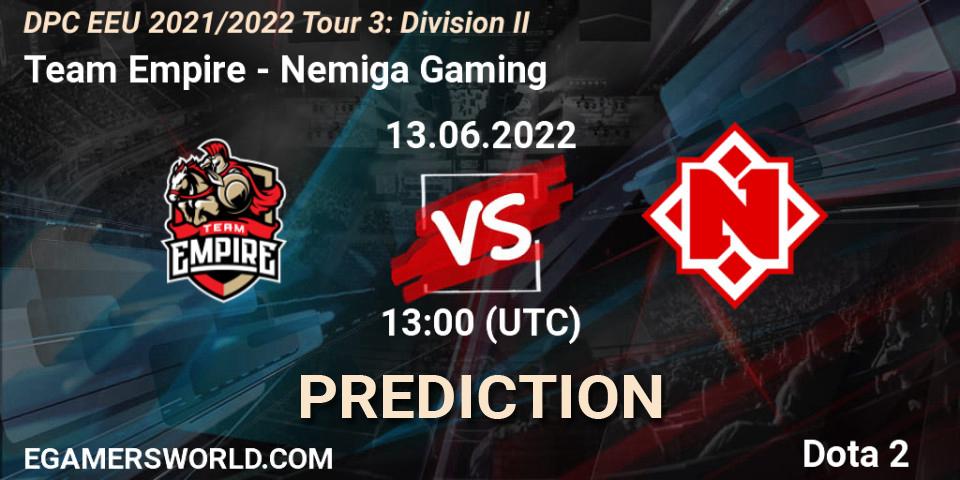 Team Empire vs Nemiga Gaming: Match Prediction. 13.06.22, Dota 2, DPC EEU 2021/2022 Tour 3: Division II