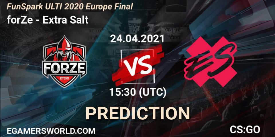 forZe vs Extra Salt: Match Prediction. 24.04.2021 at 15:30, Counter-Strike (CS2), Funspark ULTI 2020 Finals