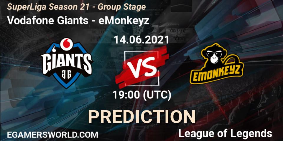 Vodafone Giants vs eMonkeyz: Match Prediction. 14.06.2021 at 16:00, LoL, SuperLiga Season 21 - Group Stage 