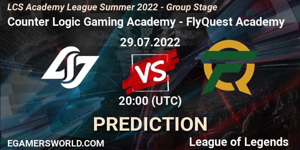 Counter Logic Gaming Academy vs FlyQuest Academy: Match Prediction. 29.07.2022 at 20:00, LoL, LCS Academy League Summer 2022 - Group Stage