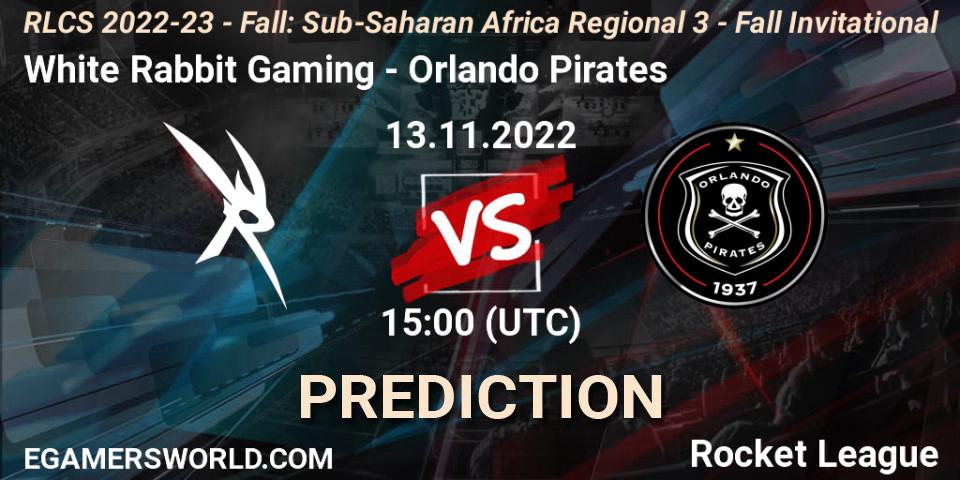 White Rabbit Gaming vs Orlando Pirates: Match Prediction. 13.11.2022 at 15:00, Rocket League, RLCS 2022-23 - Fall: Sub-Saharan Africa Regional 3 - Fall Invitational