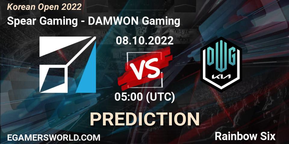 Spear Gaming vs DAMWON Gaming: Match Prediction. 08.10.2022 at 05:00, Rainbow Six, Korean Open 2022