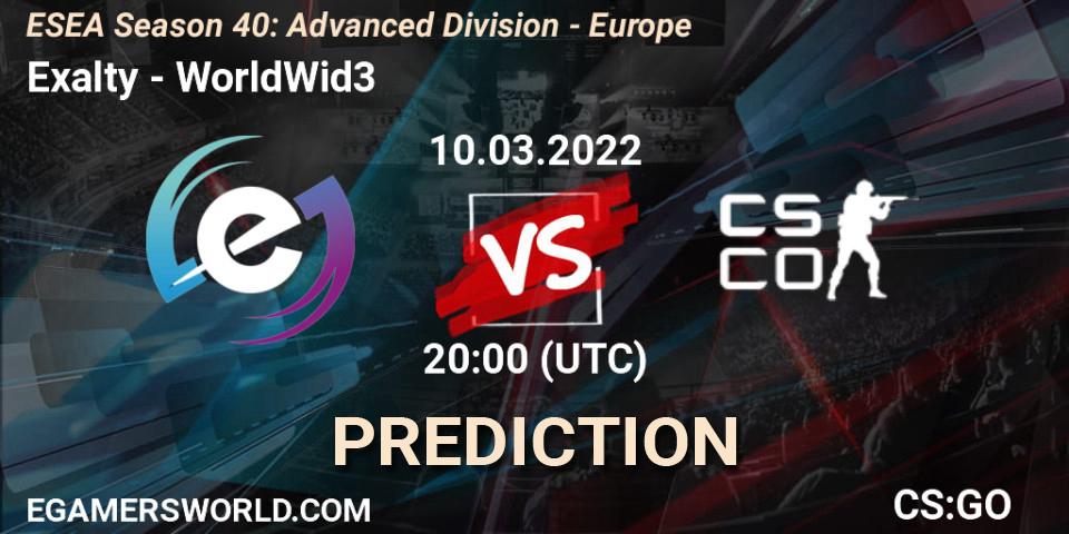 Exalty vs WorldWid3: Match Prediction. 10.03.2022 at 20:00, Counter-Strike (CS2), ESEA Season 40: Advanced Division - Europe