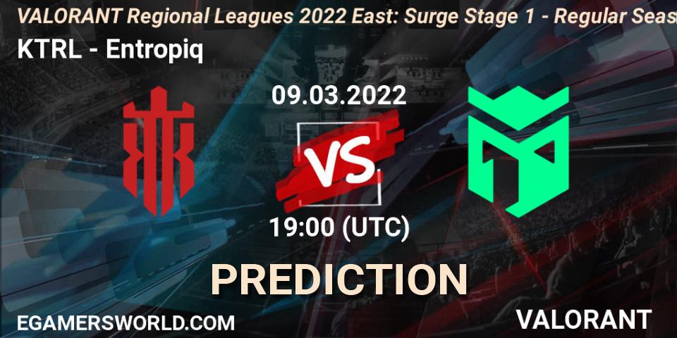 KTRL vs Entropiq: Match Prediction. 09.03.2022 at 19:00, VALORANT, VALORANT Regional Leagues 2022 East: Surge Stage 1 - Regular Season