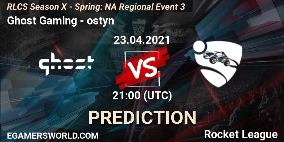 Ghost Gaming vs ostyn: Match Prediction. 23.04.2021 at 20:40, Rocket League, RLCS Season X - Spring: NA Regional Event 3