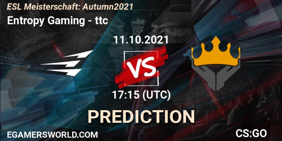 Entropy Gaming vs ttc: Match Prediction. 11.10.2021 at 17:15, Counter-Strike (CS2), ESL Meisterschaft: Autumn 2021