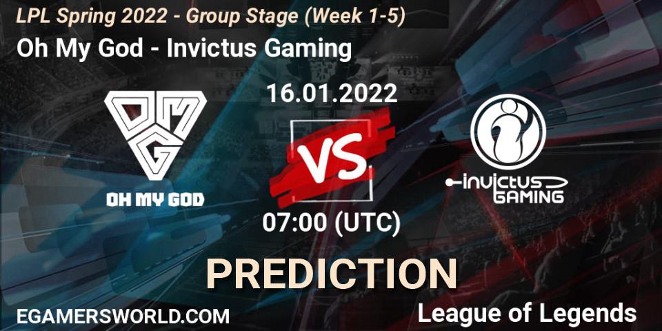 Oh My God vs Invictus Gaming: Match Prediction. 16.01.22, LoL, LPL Spring 2022 - Group Stage (Week 1-5)