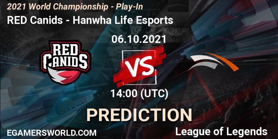RED Canids vs Hanwha Life Esports: Match Prediction. 06.10.2021 at 13:55, LoL, 2021 World Championship - Play-In