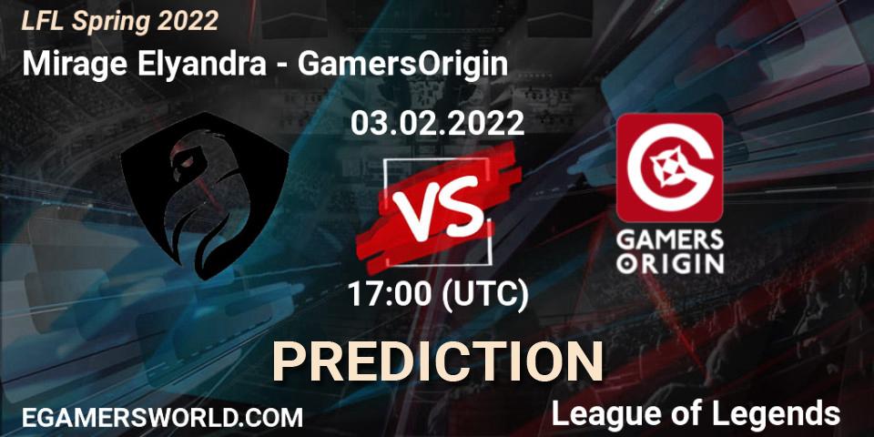 Mirage Elyandra vs GamersOrigin: Match Prediction. 03.02.2022 at 17:00, LoL, LFL Spring 2022