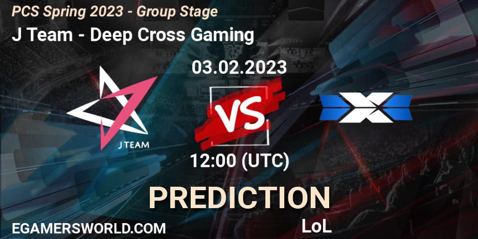 J Team vs Deep Cross Gaming: Match Prediction. 03.02.2023 at 12:30, LoL, PCS Spring 2023 - Group Stage