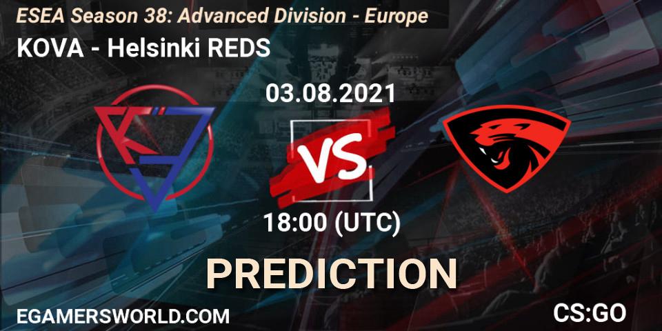 KOVA vs Helsinki REDS: Match Prediction. 14.09.2021 at 16:00, Counter-Strike (CS2), ESEA Season 38: Advanced Division - Europe