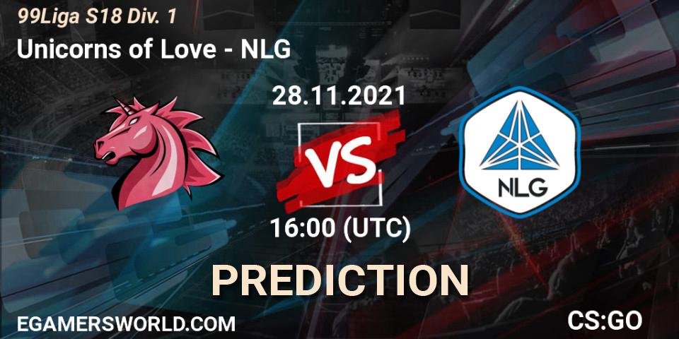 Unicorns of Love vs NLG: Match Prediction. 28.11.21, CS2 (CS:GO), 99Liga S18 Div. 1