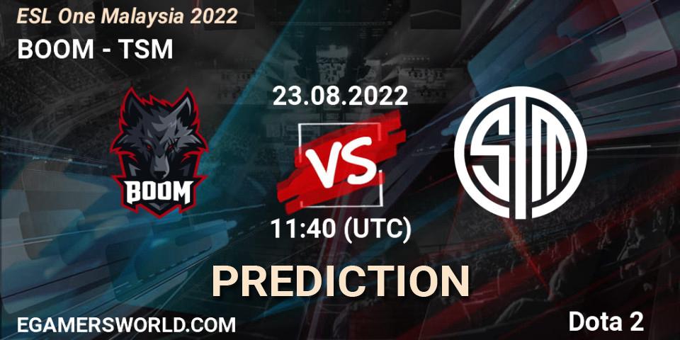 BOOM vs TSM: Match Prediction. 23.08.2022 at 11:52, Dota 2, ESL One Malaysia 2022
