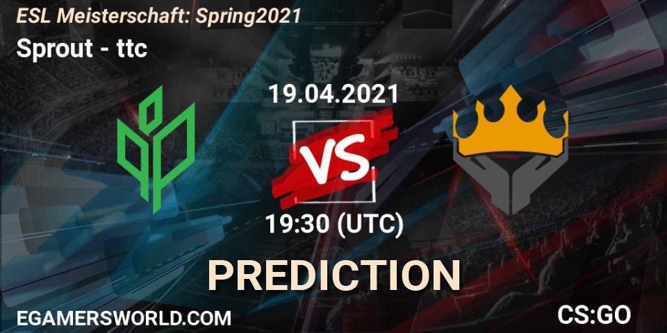 Sprout vs ttc: Match Prediction. 19.04.2021 at 19:30, Counter-Strike (CS2), ESL Meisterschaft: Spring 2021