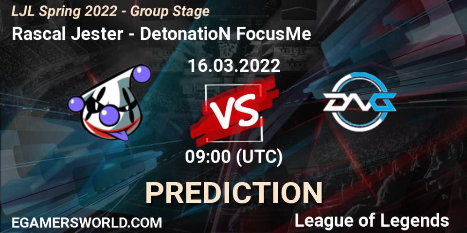 Rascal Jester vs DetonatioN FocusMe: Match Prediction. 16.03.22, LoL, LJL Spring 2022 - Group Stage