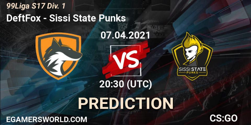 DeftFox vs Sissi State Punks: Match Prediction. 07.04.2021 at 19:30, Counter-Strike (CS2), 99Liga S17 Div. 1