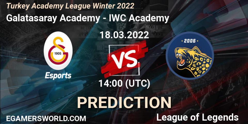 Galatasaray Academy vs IWC Academy: Match Prediction. 18.03.2022 at 14:00, LoL, Turkey Academy League Winter 2022