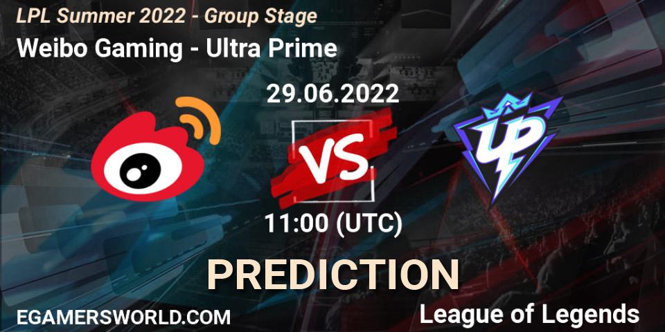 Weibo Gaming vs Ultra Prime: Match Prediction. 29.06.2022 at 11:00, LoL, LPL Summer 2022 - Group Stage