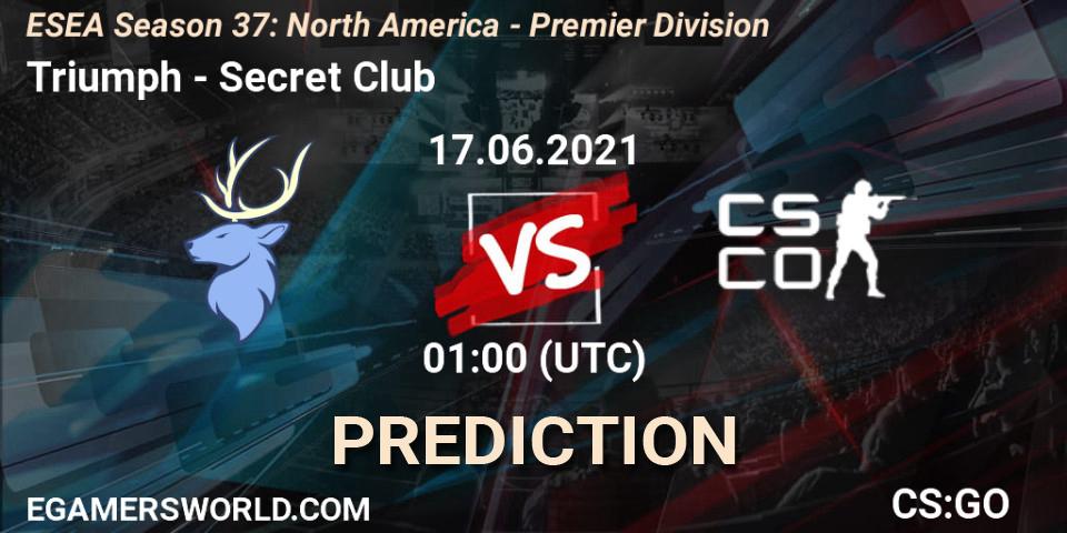 Triumph vs Secret Club: Match Prediction. 17.06.2021 at 01:00, Counter-Strike (CS2), ESEA Season 37: North America - Premier Division