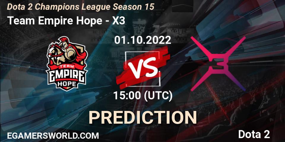 Team Empire Hope vs X3: Match Prediction. 01.10.22, Dota 2, Dota 2 Champions League Season 15