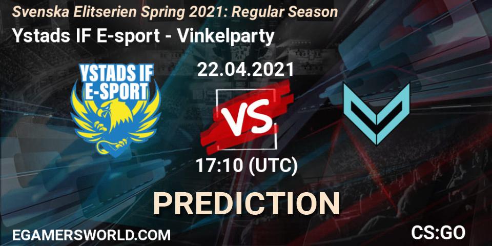 Ystads IF E-sport vs Vinkelparty: Match Prediction. 22.04.2021 at 17:10, Counter-Strike (CS2), Svenska Elitserien Spring 2021: Regular Season