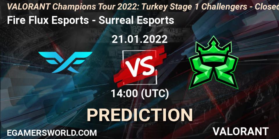 Fire Flux Esports vs Surreal Esports: Match Prediction. 21.01.2022 at 14:00, VALORANT, VCT 2022: Turkey Stage 1 Challengers - Closed Qualifier 2