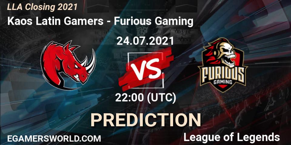 Kaos Latin Gamers vs Furious Gaming: Match Prediction. 24.07.2021 at 22:00, LoL, LLA Closing 2021