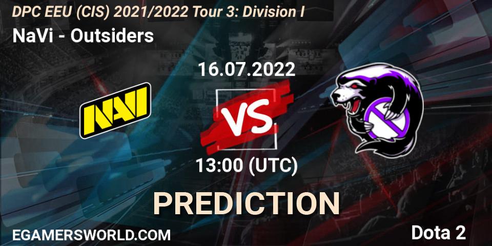 NaVi vs Outsiders: Match Prediction. 16.07.22, Dota 2, DPC EEU (CIS) 2021/2022 Tour 3: Division I