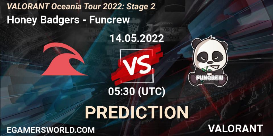 Honey Badgers vs Funcrew: Match Prediction. 14.05.2022 at 05:30, VALORANT, VALORANT Oceania Tour 2022: Stage 2