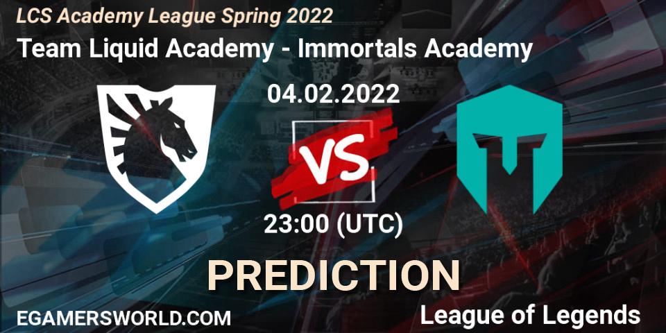 Team Liquid Academy vs Immortals Academy: Match Prediction. 04.02.22, LoL, LCS Academy League Spring 2022