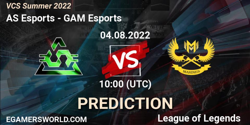 AS Esports vs GAM Esports: Match Prediction. 04.08.2022 at 10:00, LoL, VCS Summer 2022