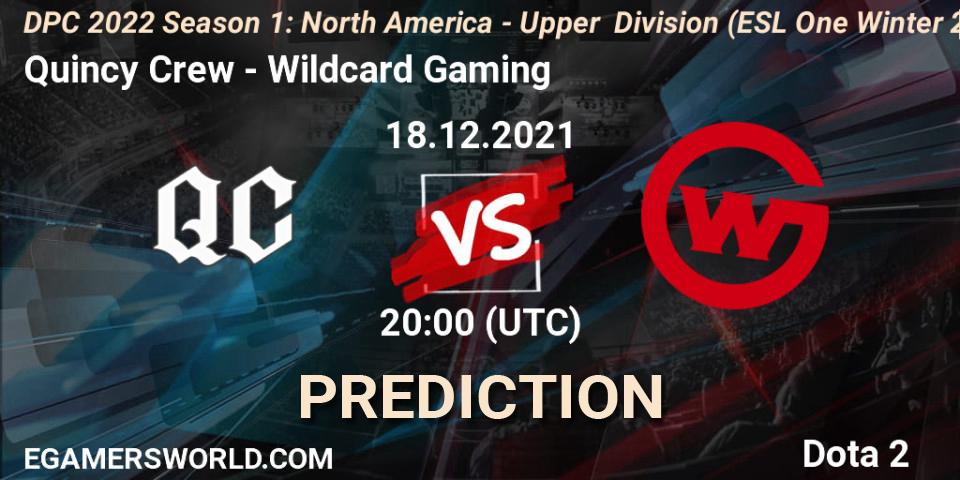 Quincy Crew vs Wildcard Gaming: Match Prediction. 18.12.2021 at 20:02, Dota 2, DPC 2022 Season 1: North America - Upper Division (ESL One Winter 2021)