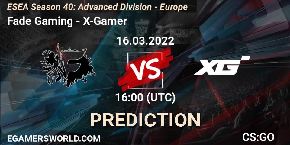 Fade Gaming vs X-Gamer: Match Prediction. 16.03.2022 at 16:00, Counter-Strike (CS2), ESEA Season 40: Advanced Division - Europe