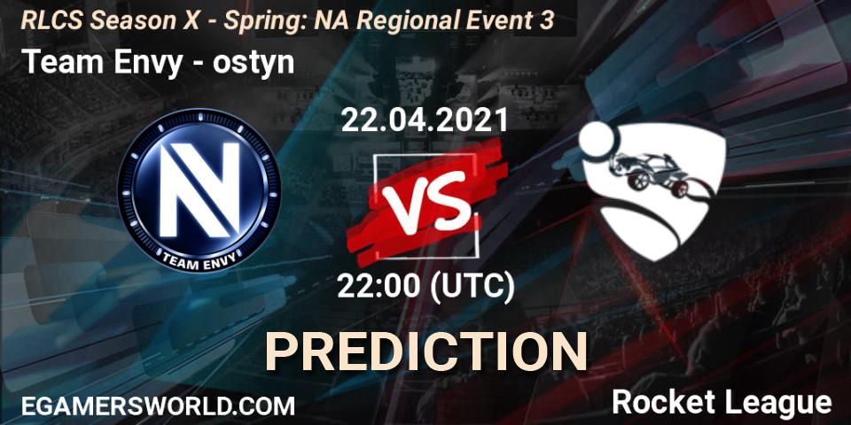 Team Envy vs ostyn: Match Prediction. 22.04.2021 at 22:00, Rocket League, RLCS Season X - Spring: NA Regional Event 3