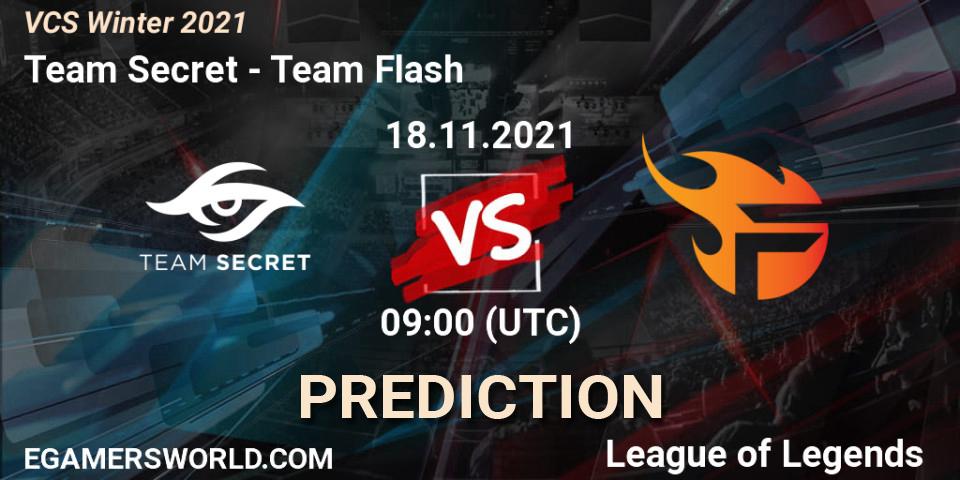 Team Secret vs Team Flash: Match Prediction. 18.11.2021 at 09:00, LoL, VCS Winter 2021
