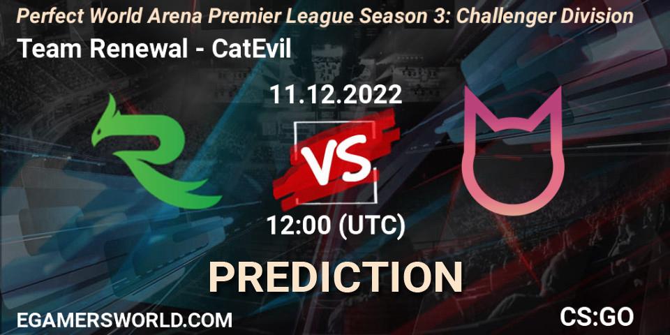 Team Renewal vs CatEvil: Match Prediction. 11.12.2022 at 12:00, Counter-Strike (CS2), Perfect World Arena Premier League Season 3: Challenger Division