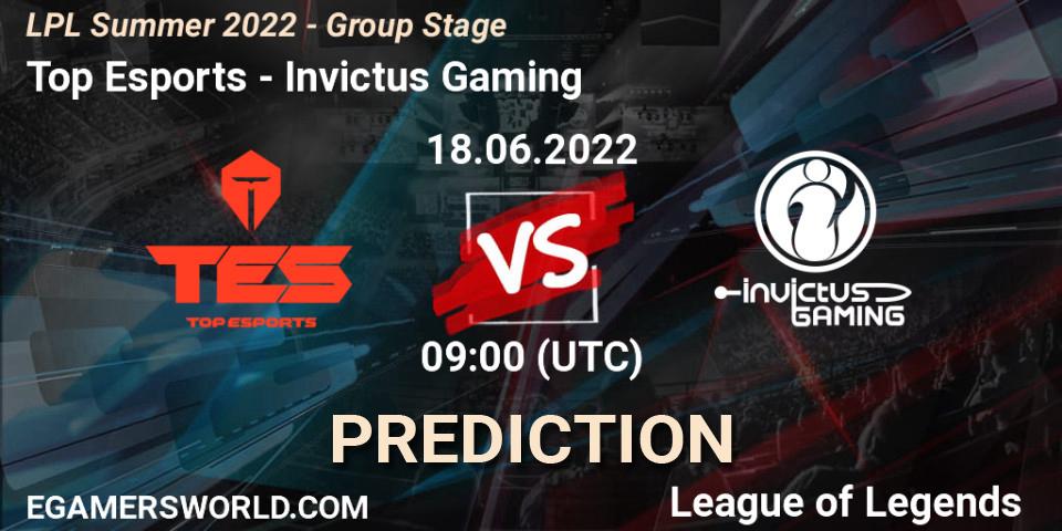 Top Esports vs Invictus Gaming: Match Prediction. 18.06.22, LoL, LPL Summer 2022 - Group Stage