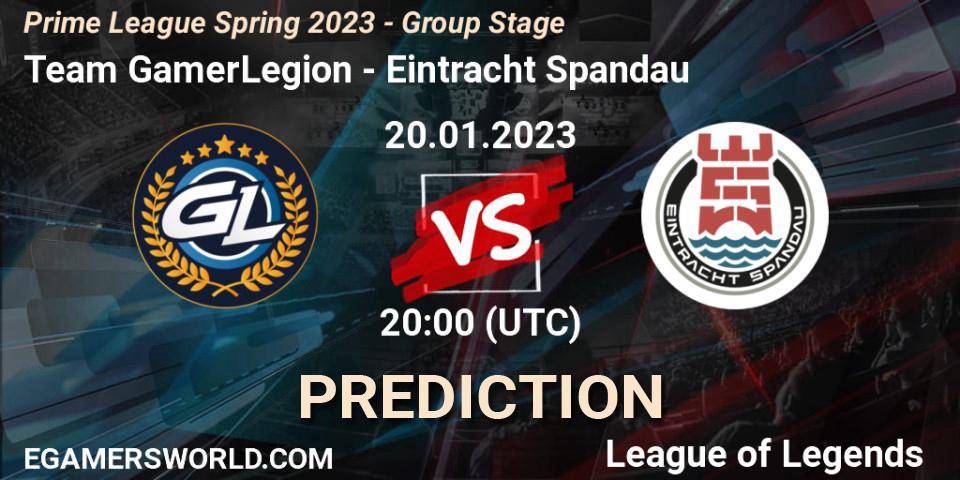Team GamerLegion vs Eintracht Spandau: Match Prediction. 20.01.23, LoL, Prime League Spring 2023 - Group Stage