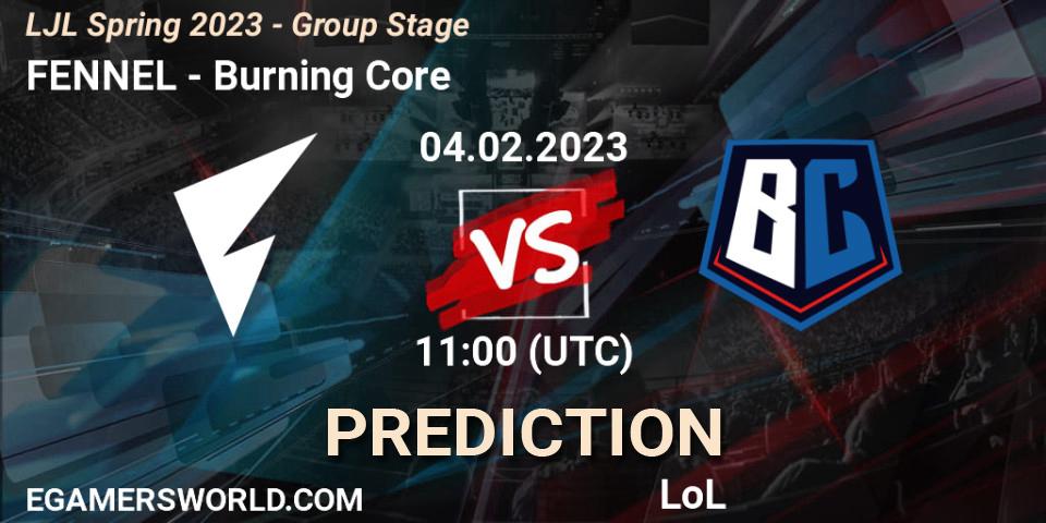FENNEL vs Burning Core: Match Prediction. 04.02.23, LoL, LJL Spring 2023 - Group Stage